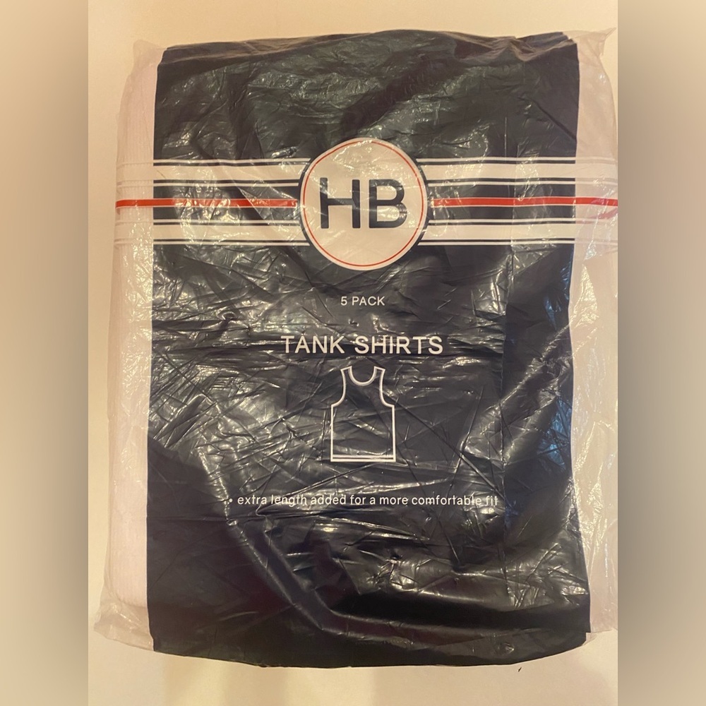 HB DXL Mens 5 Pack White Tank Shirts Big and Tall XL 100% Cotton Undershirts